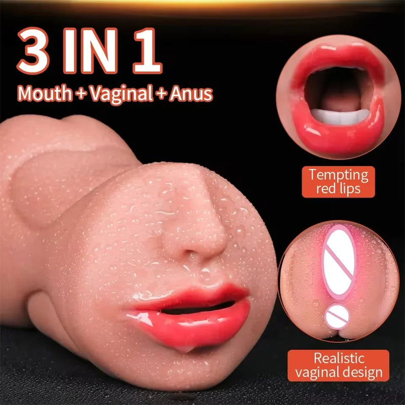 3 IN 1 Artificial Vagina Male Masturbator Cup Realistic Real Oral Anal Clitoris Silicone Masturbation Blowjob Sex Toys for Men