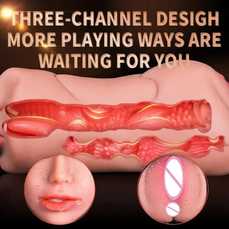 3 IN 1 Artificial Vagina Male Masturbator Cup Realistic Real Oral Anal Clitoris Silicone Masturbation Blowjob Sex Toys for Men