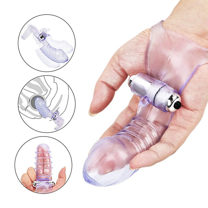 Triple Finger Vibrator Masturbation Clit GSpot Orgasm Massager penis Condom Stick Dildo Rabbit Vibrating Stick Sex Toy for Women