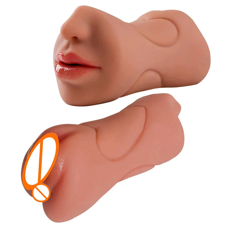 3in1 realistic mouth vagina anal plug male masturbator cup deep throat silicone dildo moves masturbation pleasure toys for men