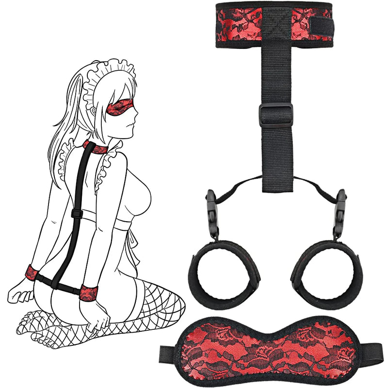 BDSM Adult Sex Toy Kits Sets for Sexy Games Bondage Mask Set Feather Handcuffs Ankle Cuff Restraints for Couple Sexual Aids ﻿18+