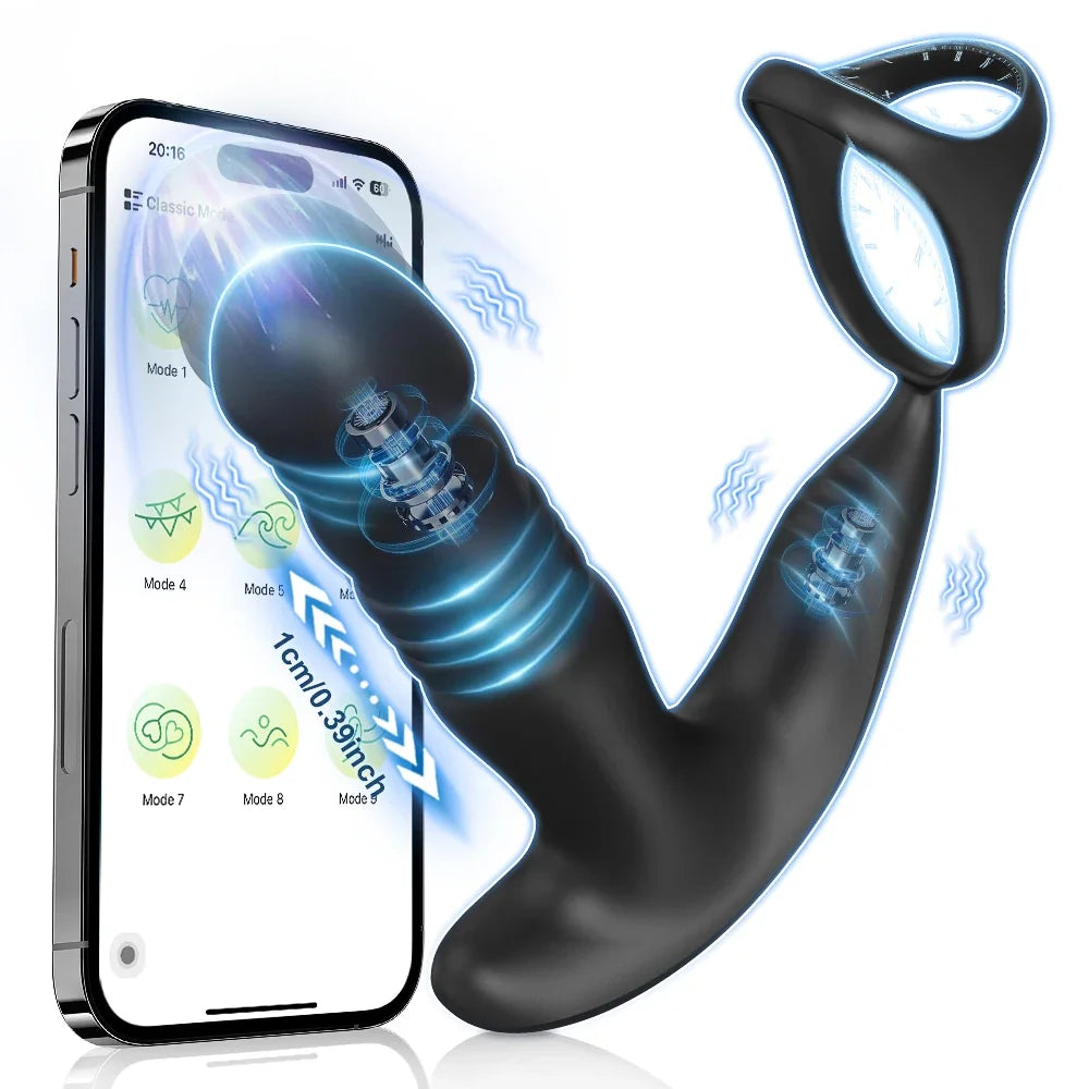 Male Prostate Massager – App Control Thrusting Plug & Support Ring