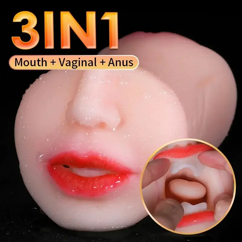 3 IN 1 Artificial Vagina Male Masturbator Cup Realistic Real Oral Anal Clitoris Silicone Masturbation Blowjob Sex Toys for Men