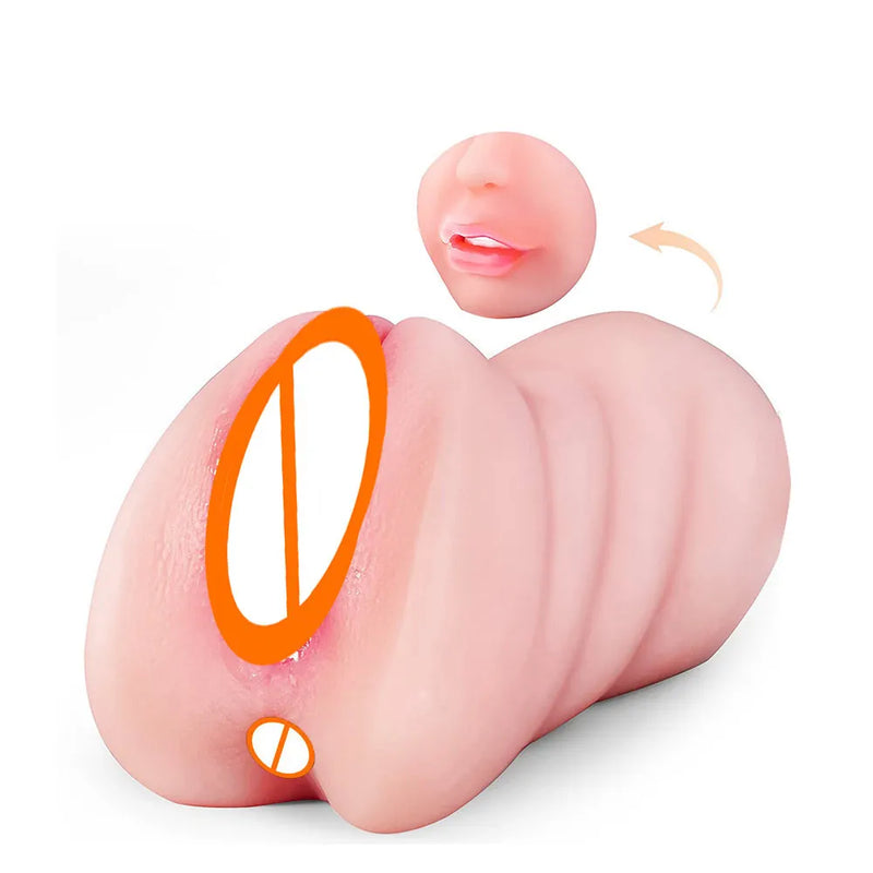 3in1 realistic mouth vagina anal plug male masturbator cup deep throat silicone dildo moves masturbation pleasure toys for men