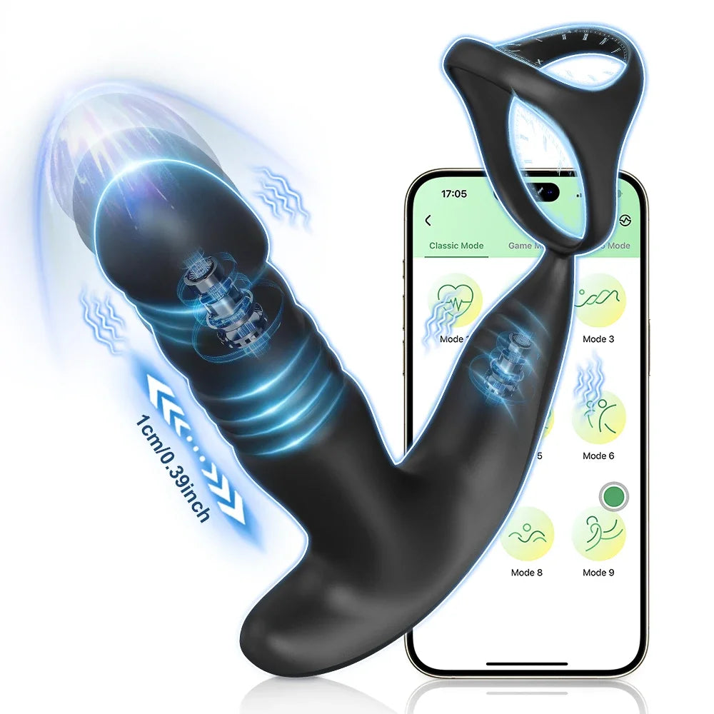 Male Prostate Massager – App Control Thrusting Plug & Support Ring