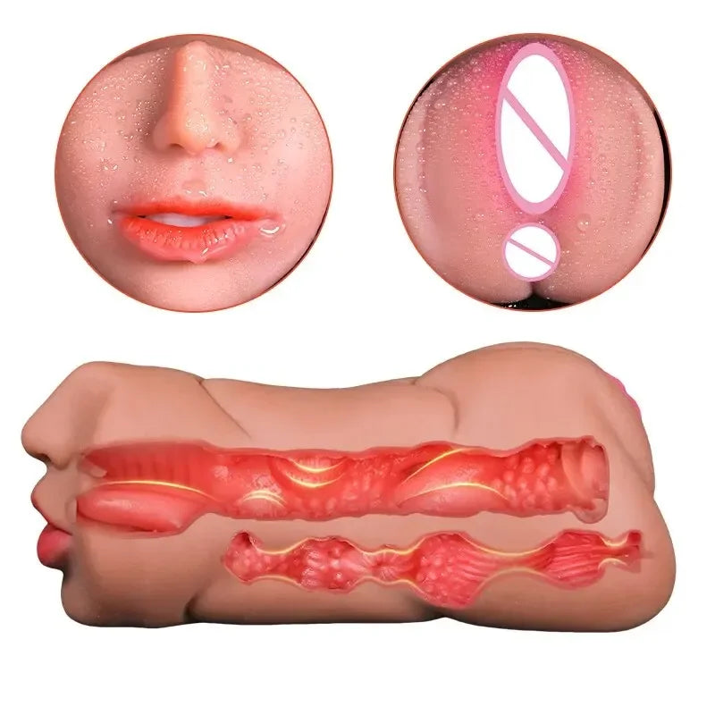 3 IN 1 Artificial Vagina Male Masturbator Cup Realistic Real Oral Anal Clitoris Silicone Masturbation Blowjob Sex Toys for Men