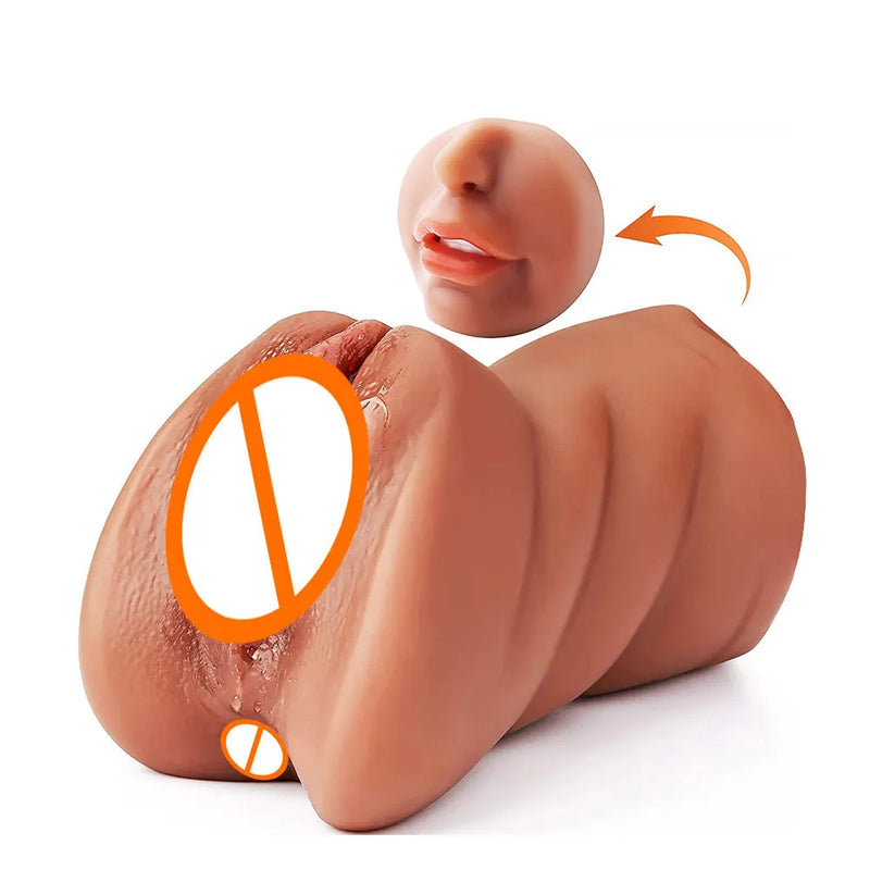 3in1 realistic mouth vagina anal plug male masturbator cup deep throat silicone dildo moves masturbation pleasure toys for men